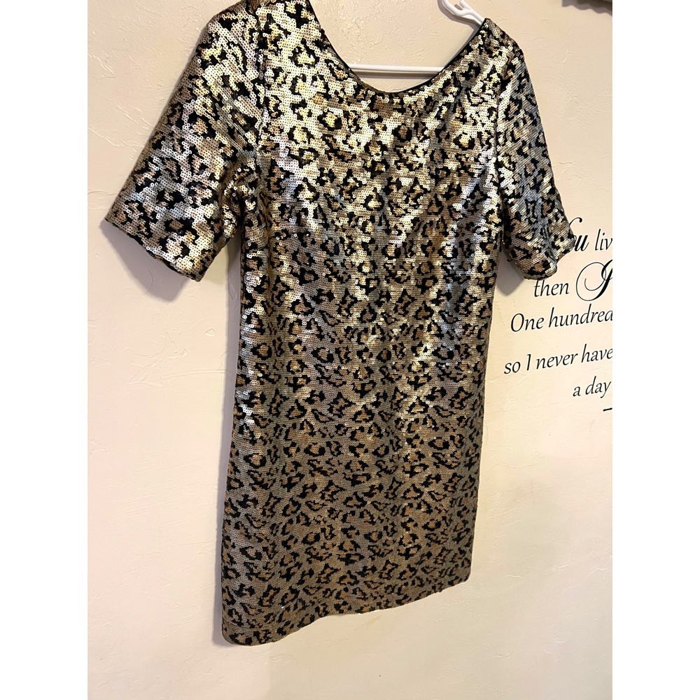 Betsey Johnson Gold Sequin Animal Leopard Print Shift Mini Dress 6 Club Glam Max - Picture 3 of 8